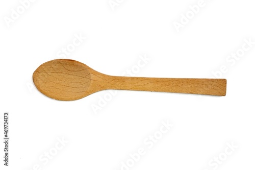 Top view wooden spoon isolated on white background.