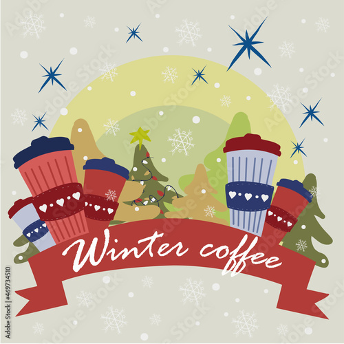 Christmas illustration for coffee shop. Winter coffee. © Penareda
