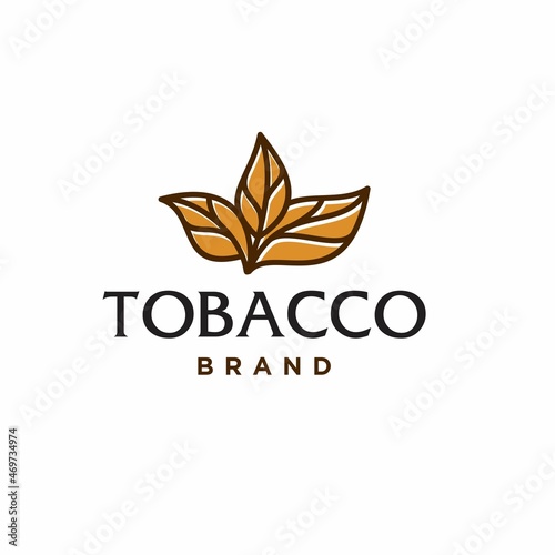 golden brown Tobacco leaves logo design vector. cigar brand icon with leaf icon in trendy modern line art design illustration