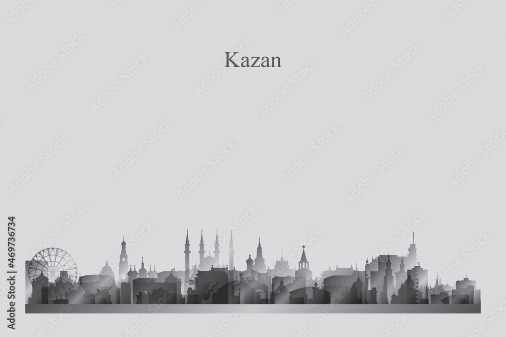 Kazan city skyline silhouette in a grayscale