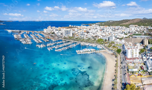 Aerial view of Sant Antoni de Portmany, Ibiza islands, Spain photo