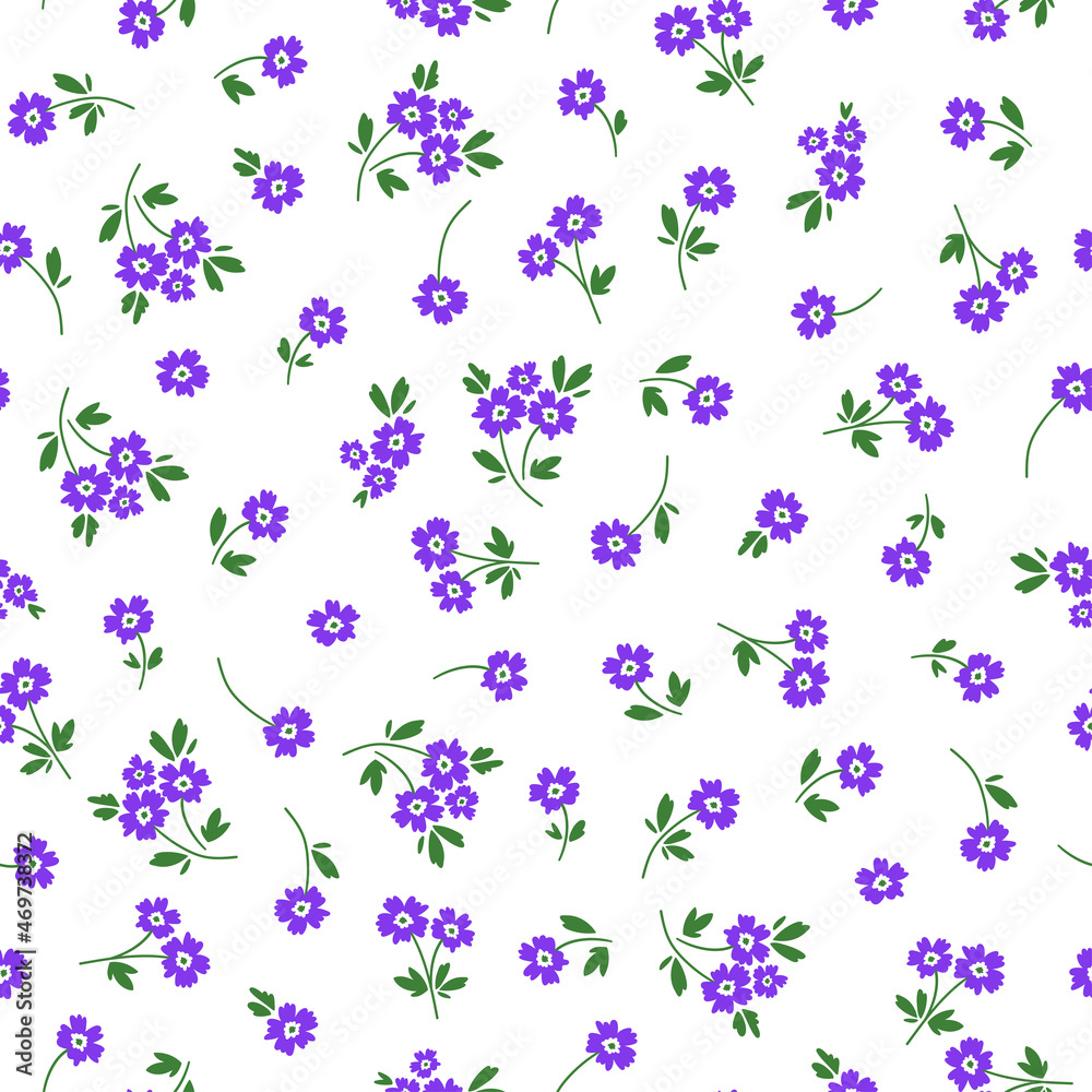 Purple tiny flower on white background. Seamless pattern with flower. Purple tiny flower on white background. Seamless pattern with flower.