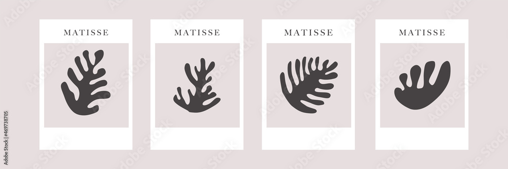 Collection of abstract vertical art posters. Set of contemporary wall art. Floral Matisse inspired collage style botanical shapes. Vector illustration. Collection of abstract vertical art posters. Set of contemporary wall art. Floral Matisse inspired collage style botanical shapes. Vector illustration.