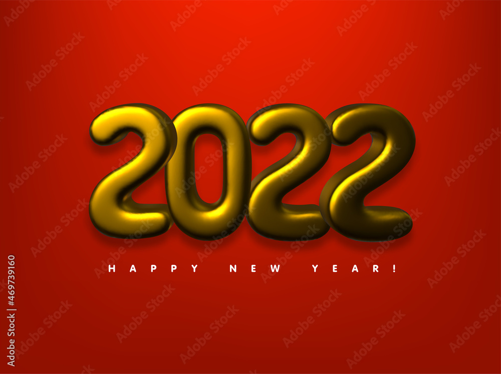 Happy New Year 2022 3d realistic gold vector lettering illustration Happy New Year 2022 3d realistic gold vector lettering illustration