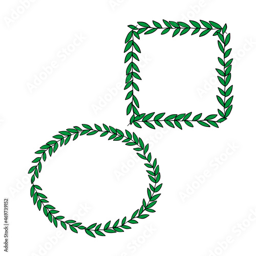 Vector Illustration of a square and a circle wreath of green leaves isolated on a white background