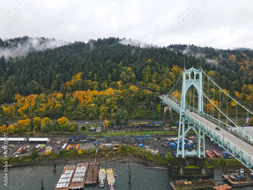 St Johns bridge and Forest Park on a cloudy afternoon