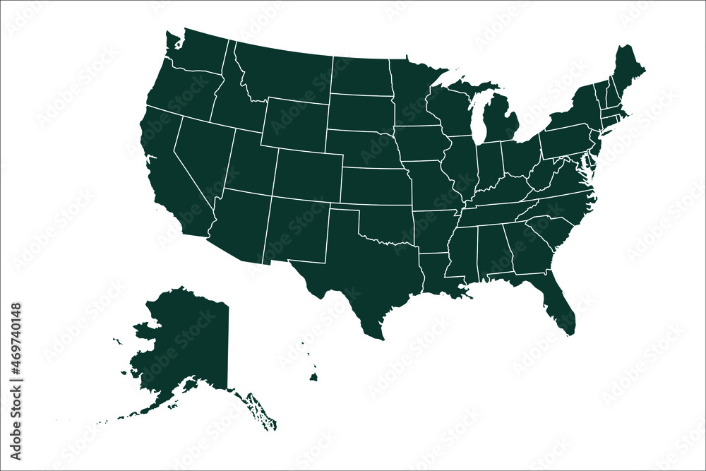 USA map Sacramento green Color on White Backgound