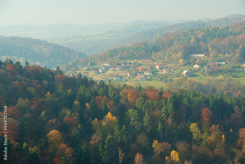 Autumn river colors nature, Vltava.