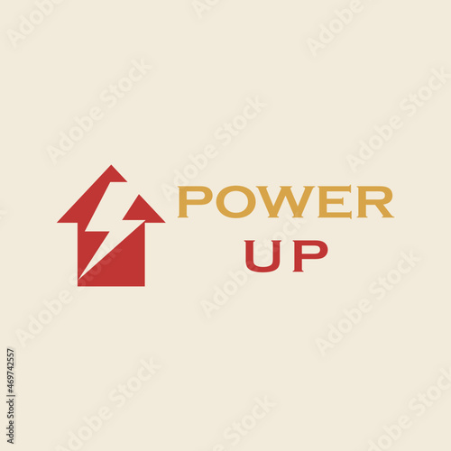 Power up vector logo illustration of Red Arrow and Thunder, blitz 