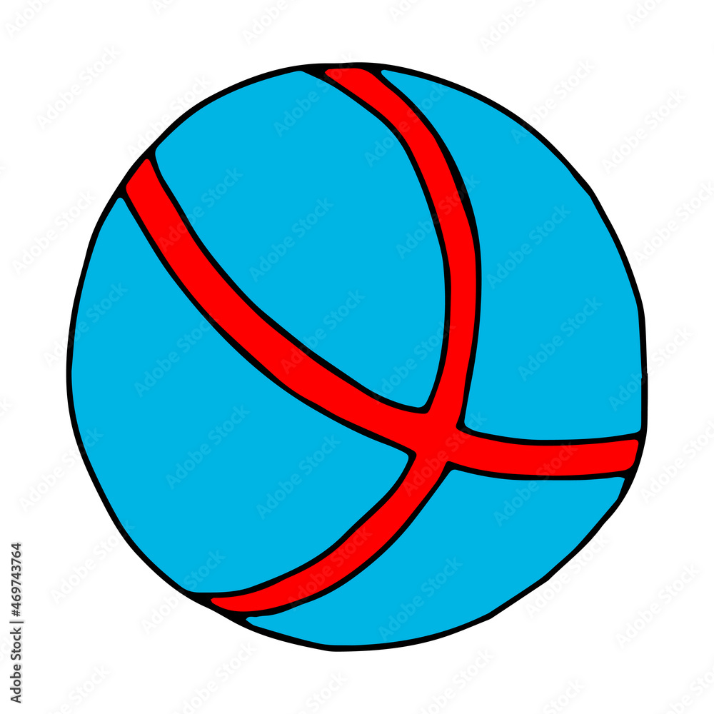 Beautiful hand-drawn black vector illustration of one blue rubber toy ball with stripes isolated on a white background for coloring book for children Beautiful hand-drawn black vector illustration of one blue rubber toy ball with stripes isolated on a white background for coloring book for children