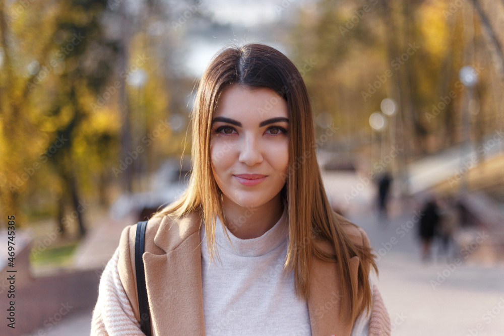 Cute girl front portrait, Outside fall portrait. Cute girl front portrait, Outside fall portrait.