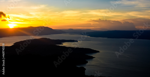 The beauty of Lake Toba which is a caldera lake comes from an ancient volcanic eruption and is the largest volcanic lake in the world. View from geosite hutaginjang. North Sumatra, Indonesia