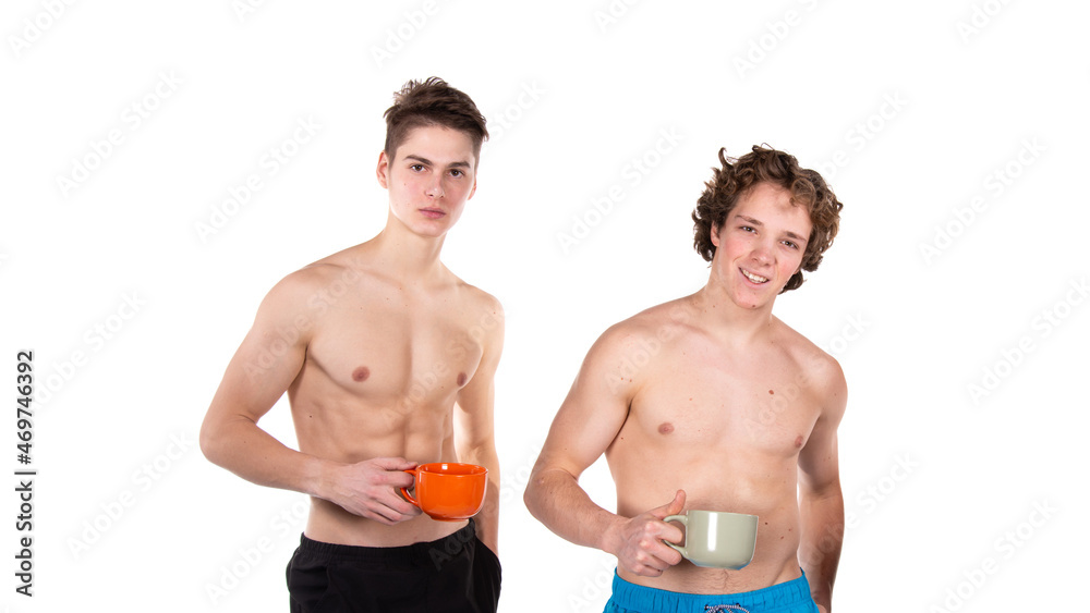 Two young attractive guys are posing in the studio. Two young attractive guys are posing in the studio.