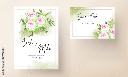 Beautiful blooming rose flower wedding invitation floral design © mariadeta