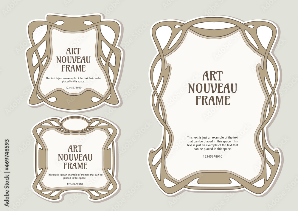 Label, decorative frame, border. Element for design. Template for product label, cosmetic packaging. Easy to edit. Vector illustration. In art nouveau style, vintage, old, retro style.