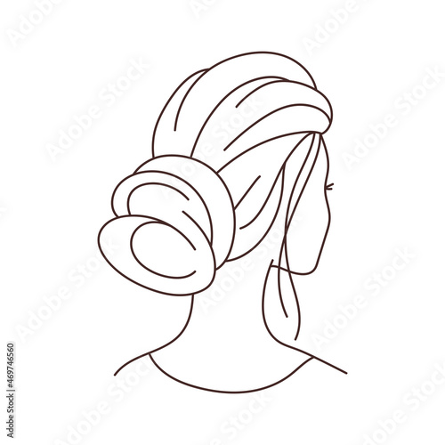 Illustration of beautiful young girl with hairdo on head. Image for hairdressing and wedding salons.