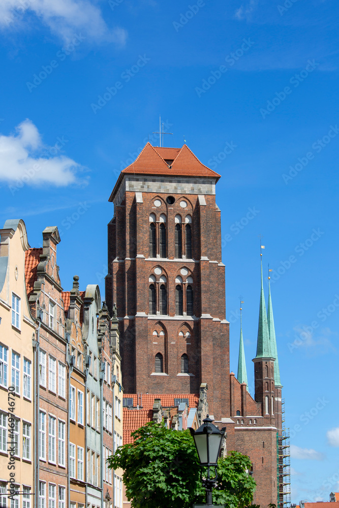 16th century brick gothic St. Mary's Church, exterior, Gdansk, Poland.
