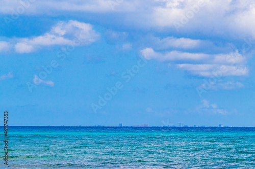 View on Cozumel island from Playa del Carmen beach Mexico.