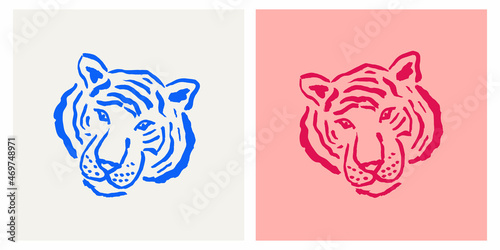 Tiger face modern doodle brush abstract trendy illustration