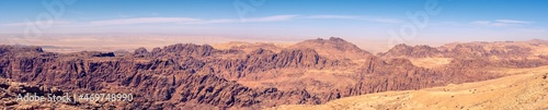 Panorama of Jordan Desert and moutain area surrounding Wadi Musa and historical site of Petra