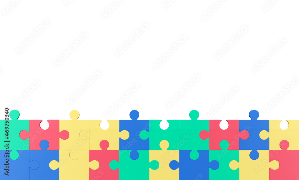 Colorful puzzle composition on white background. 3D render illustration. Clipping path of each element included. Colorful puzzle composition on white background. 3D render illustration. Clipping path of each element included.