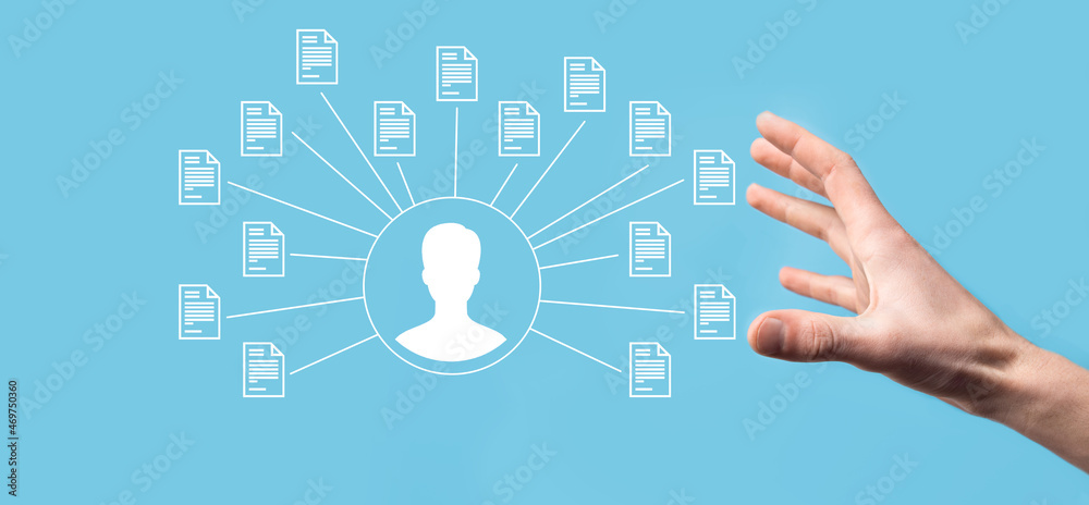 Document Management System DMS .Businessman hold user and document icon.Software for archiving, searching and managing corporate files and information.Internet Technology Concept.Digital security. Document Management System DMS .Businessman hold user and document icon.Software for archiving, searching and managing corporate files and information.Internet Technology Concept.Digital security.