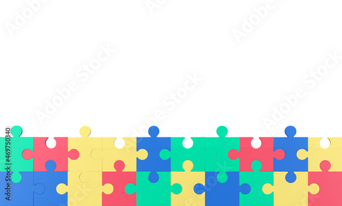 Colorful puzzle composition on white background. 3D render illustration. Clipping path of each element included.
