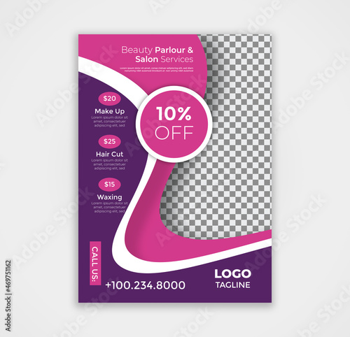 Multipurpose corporate flyer layout design. Suitable for flyer, brochure, book cover. Pink and white color in A4 size template background with bleeds. spa and beauty salon concept