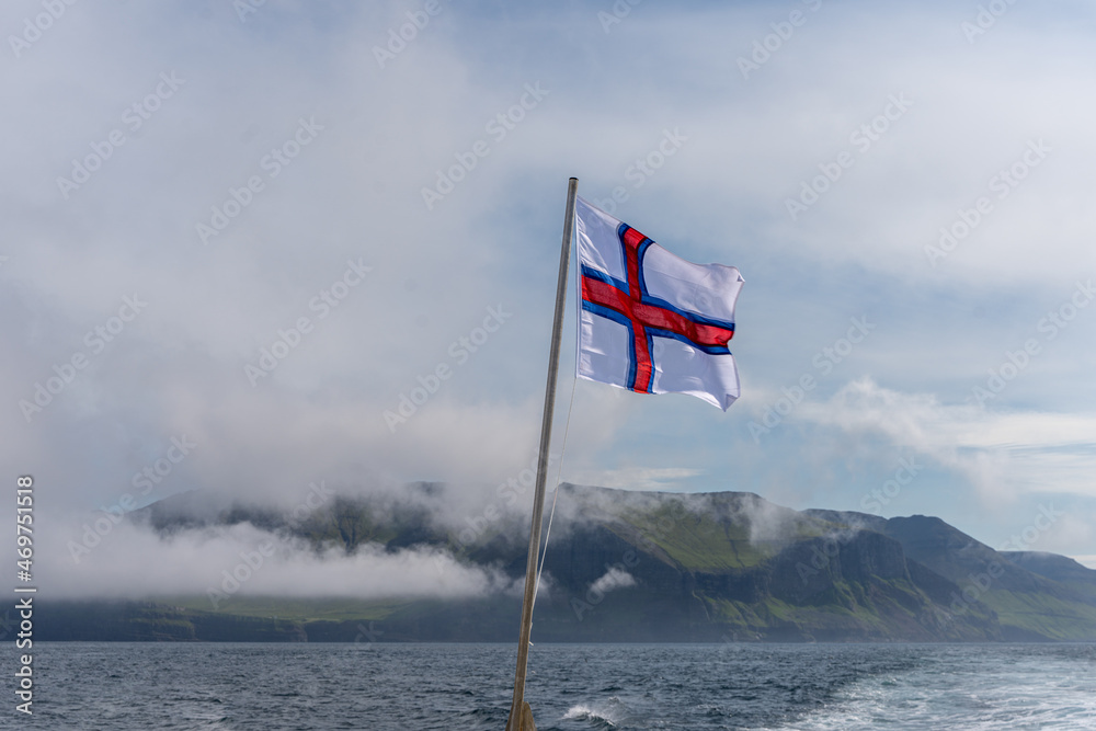 Fototapeta premium The Faroe Islands Flag, with its White and cross Red a blue stripes 