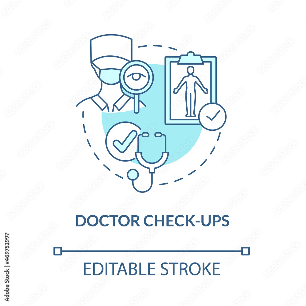 Doctor check ups blue concept icon. Risk of arthritis reduction abstract idea thin line illustration. Physical examination. Medical inspection. Vector isolated outline color drawing. Editable stroke