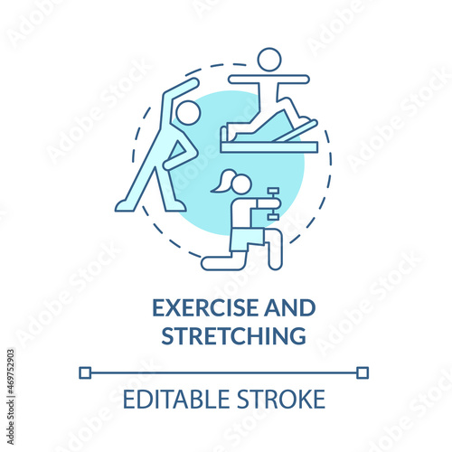 Exercise and stretching blue concept icon. Risk of arthritis reduction abstract idea thin line illustration. Prevent joints diseases. Vector isolated outline color drawing. Editable stroke
