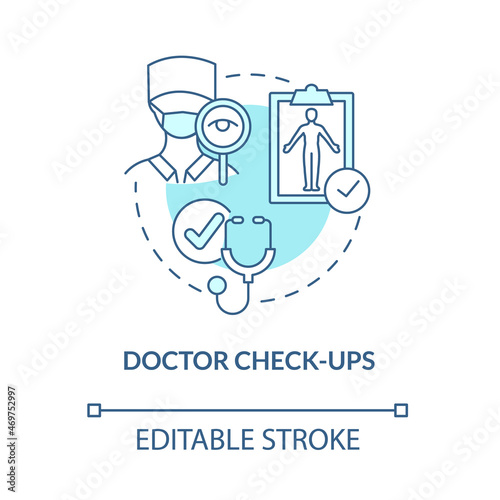 Doctor check ups blue concept icon. Risk of arthritis reduction abstract idea thin line illustration. Physical examination. Medical inspection. Vector isolated outline color drawing. Editable stroke