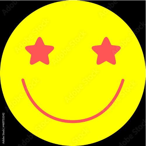 Yellow Smiling Face Red Star Eyes Happy Face Vector