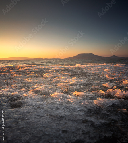 Wonderful sunset at lake Balaton, Hungary in winter