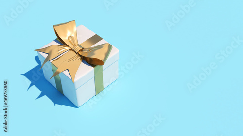 Golden gift box festival celebration,golden christmas gift box on a blue background,3D rendering © oselote