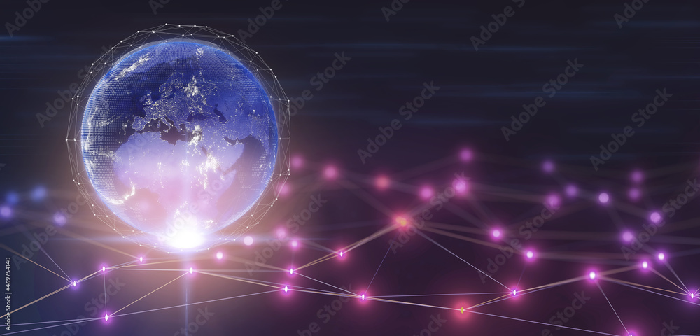 Obraz premium Business network communication and technology concept.global network connection,3d rendering