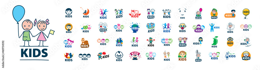 Set of vector logos Kids on a white background Set of vector logos Kids on a white background