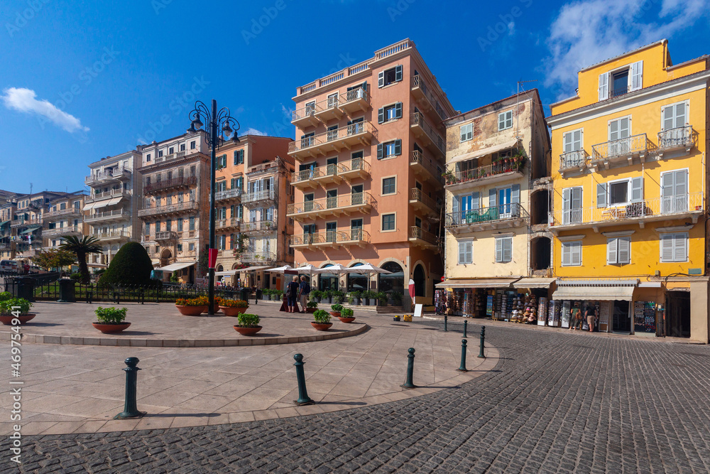 The central square of Kerkyra on a sunny day. Corfu.