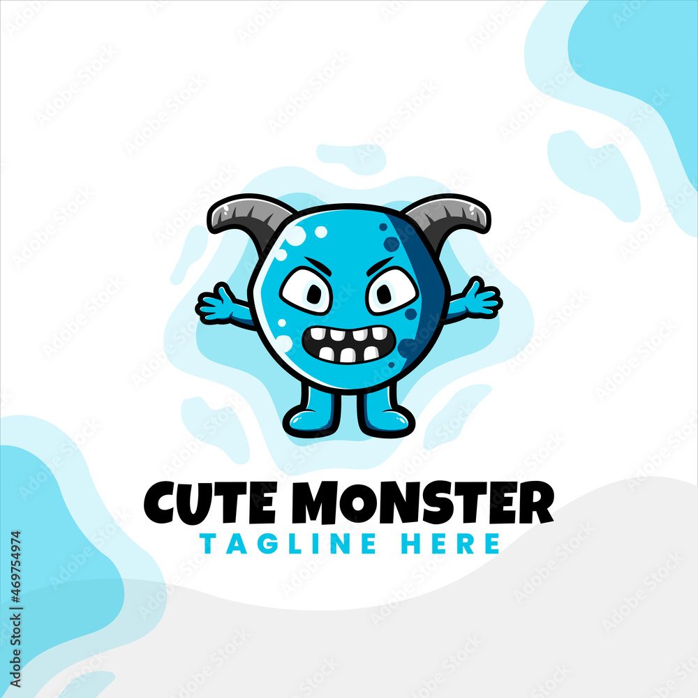 blue monster cute logo design
