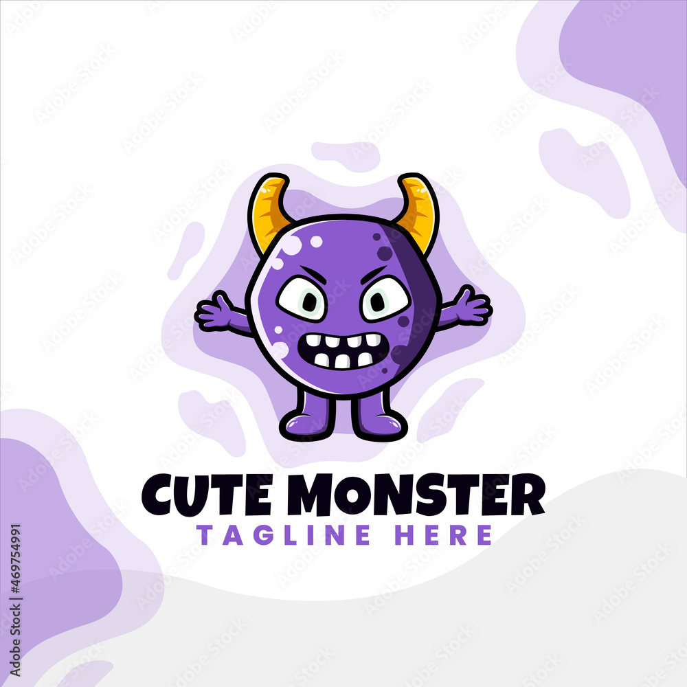 purple monster cute logo design