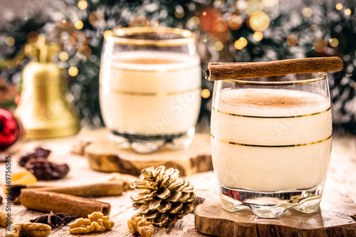 hot eggnog typical of Christmas, made at home all over the world, based on eggs and alcohol. called eggnog, Auld Man's milk, milk and pisco, momo cola, coquito or Crème de Vie or Eierlikör photo