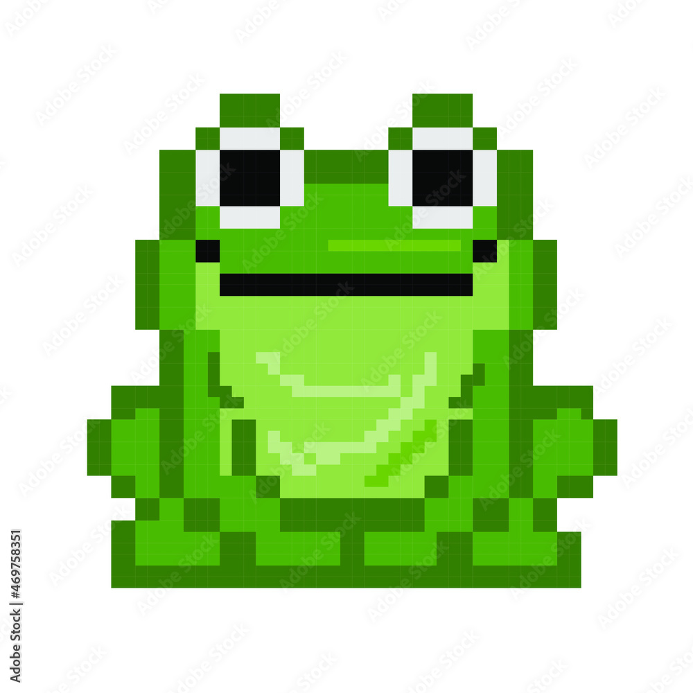 Fototapeta premium 8 bit pixel green frog. Vector illustration