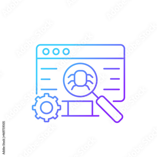 Software testing gradient linear vector icon. Improving performance. Preventing implementation bugs. Defect clustering. Thin line color symbol. Modern style pictogram. Vector isolated outline drawing