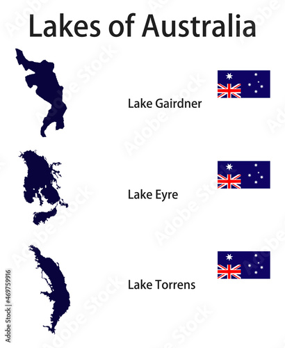 set of silhouettes of the lakes of Australia vector