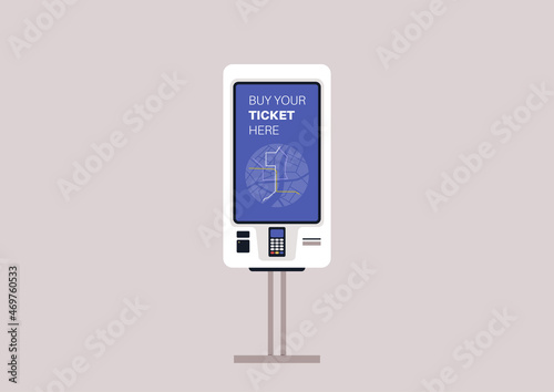 A self-service ticket machine, a daily commute concept, urban transportation system