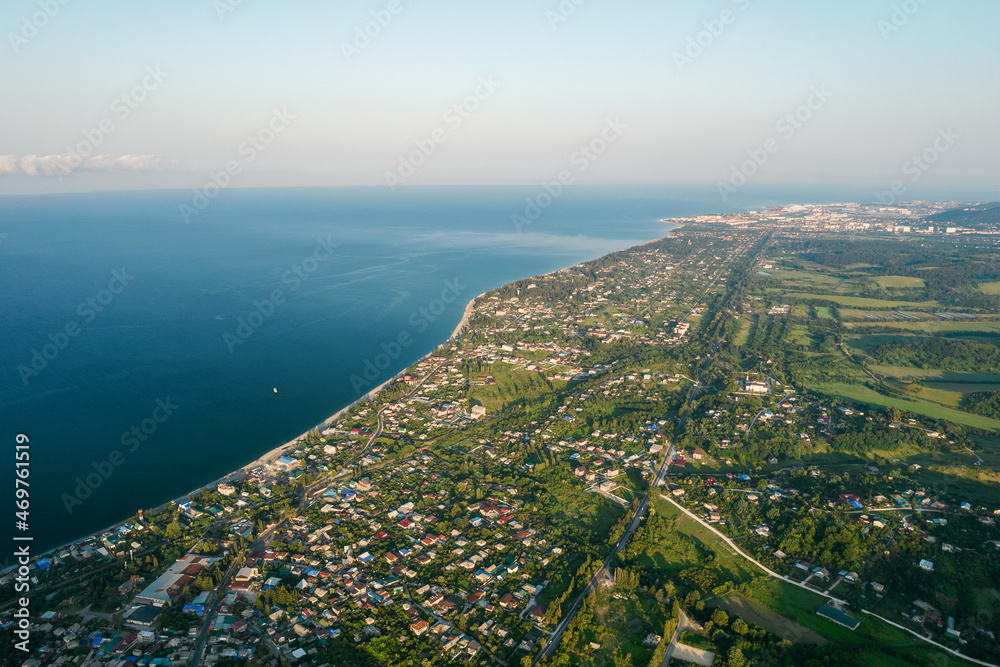 View of the Tsandripsh village at dawn. Abkhazia 