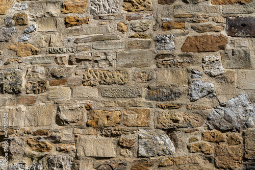 Massive high walls of an old medieval castle