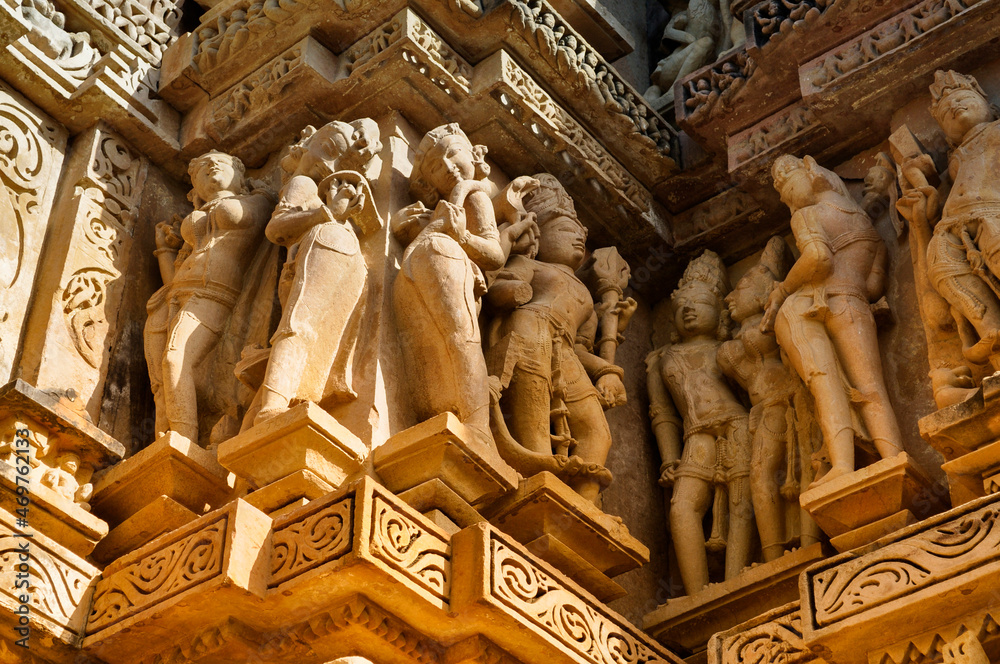 Human Sculptures at Vishvanatha Temple, Western temples of Khajuraho, Madhya Pradesh, India. UNESCO heritage site.