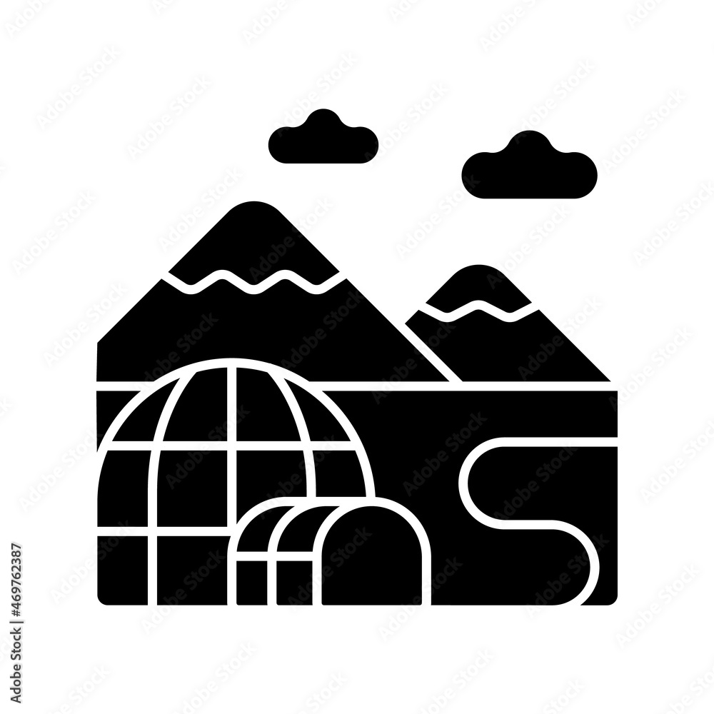 Tundra black glyph icon. Cold arctic region. Plain treeless landform ...
