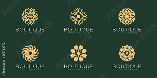 set minimalistic rose flower logo design for yoga boutique and spa beauty cosmetics